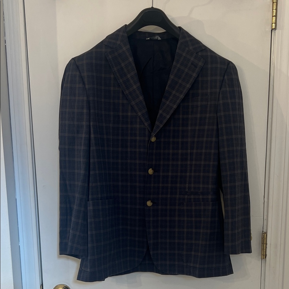 Thomas Dean Plaid Blazer in Navy and Gray